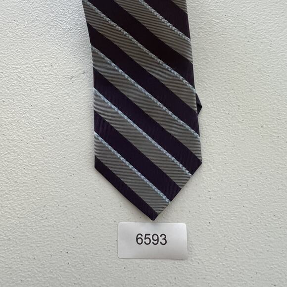 Brooks Brothers Necktie Men's Purple Grey White Striped Diagonal - Picture 5 of 10